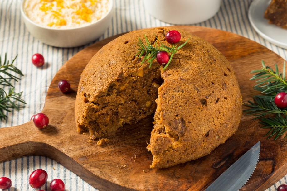 steamed dessert, made with dried fruits and warm spices