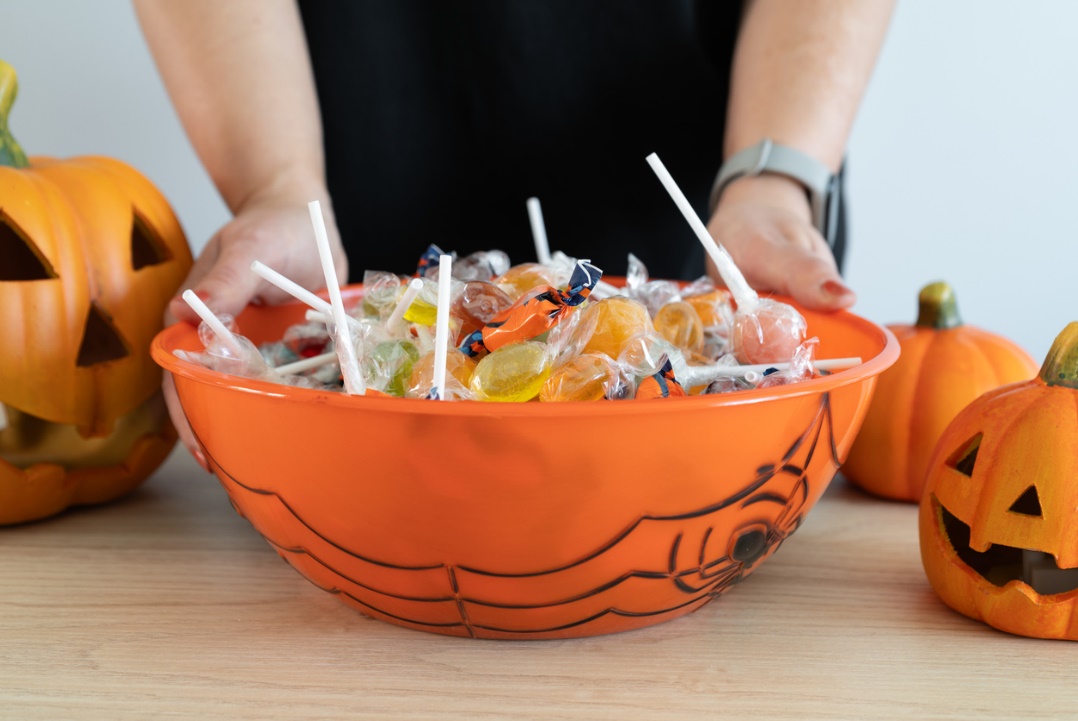 Cracked teeth from Halloween Candy, a bowl of candy